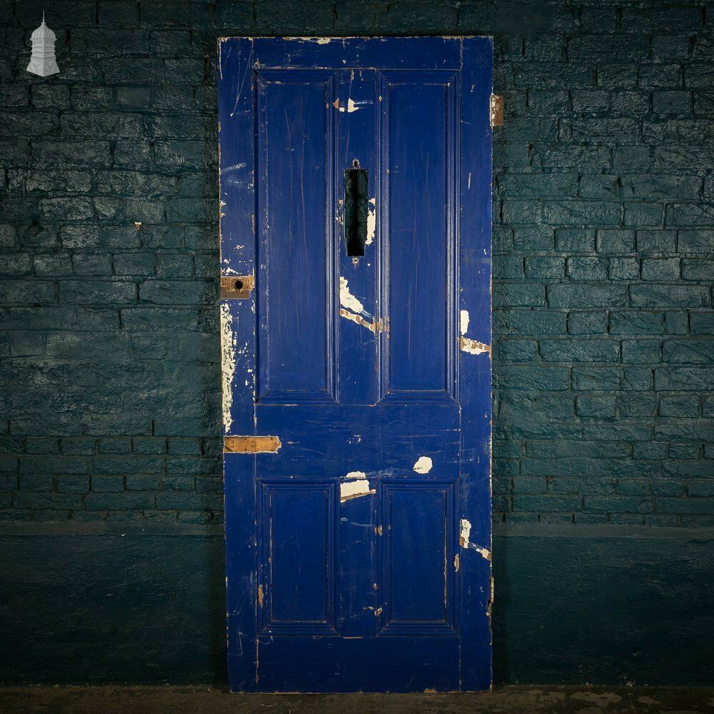 photo for sale Pine Panelled Door, 4 Panel Blue Painted Front Door