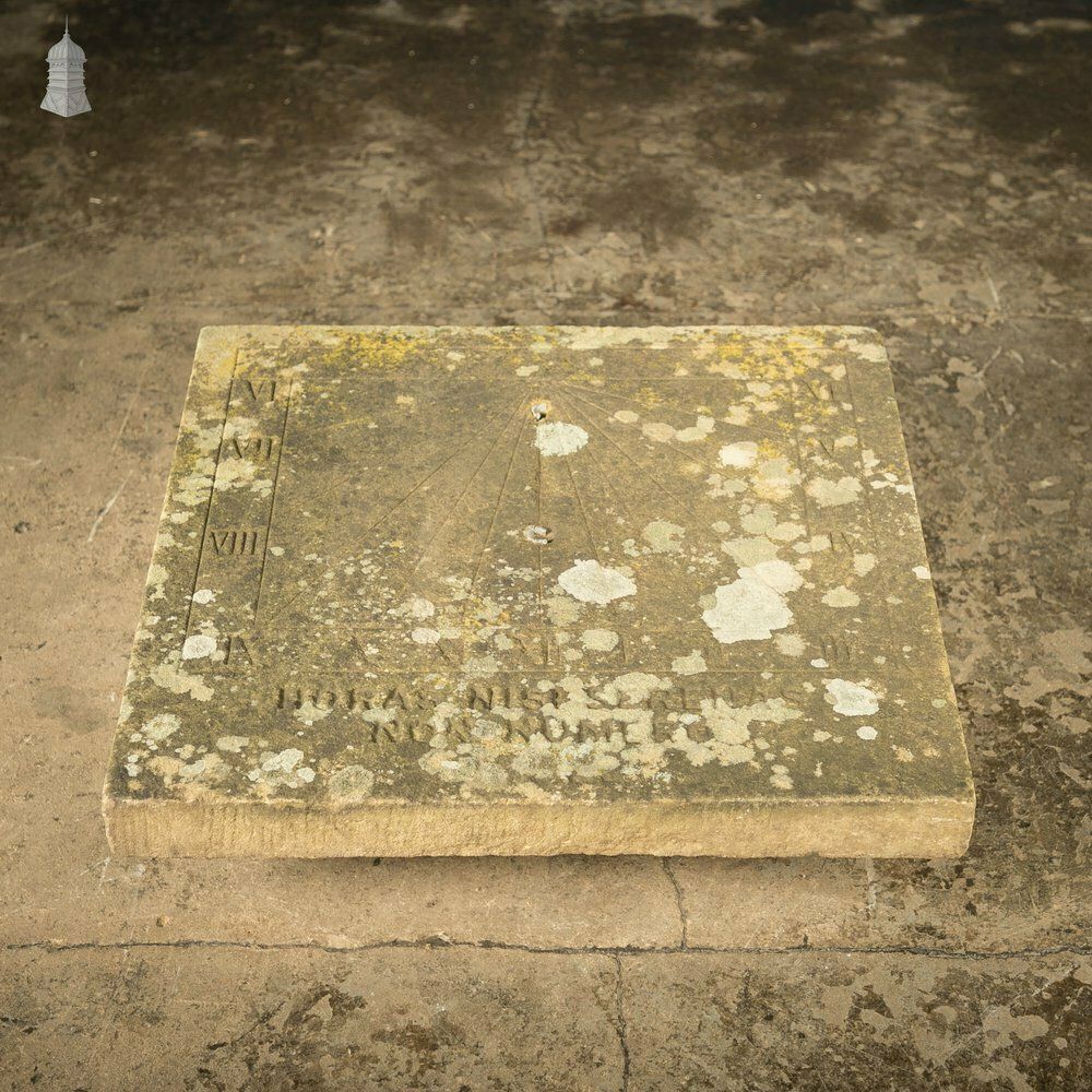 photo furniture Vertical Sundial Base, 19th C Sandstone Wall Sun Dial – “I Do Not Count The Hours Unless They Are Clear”.