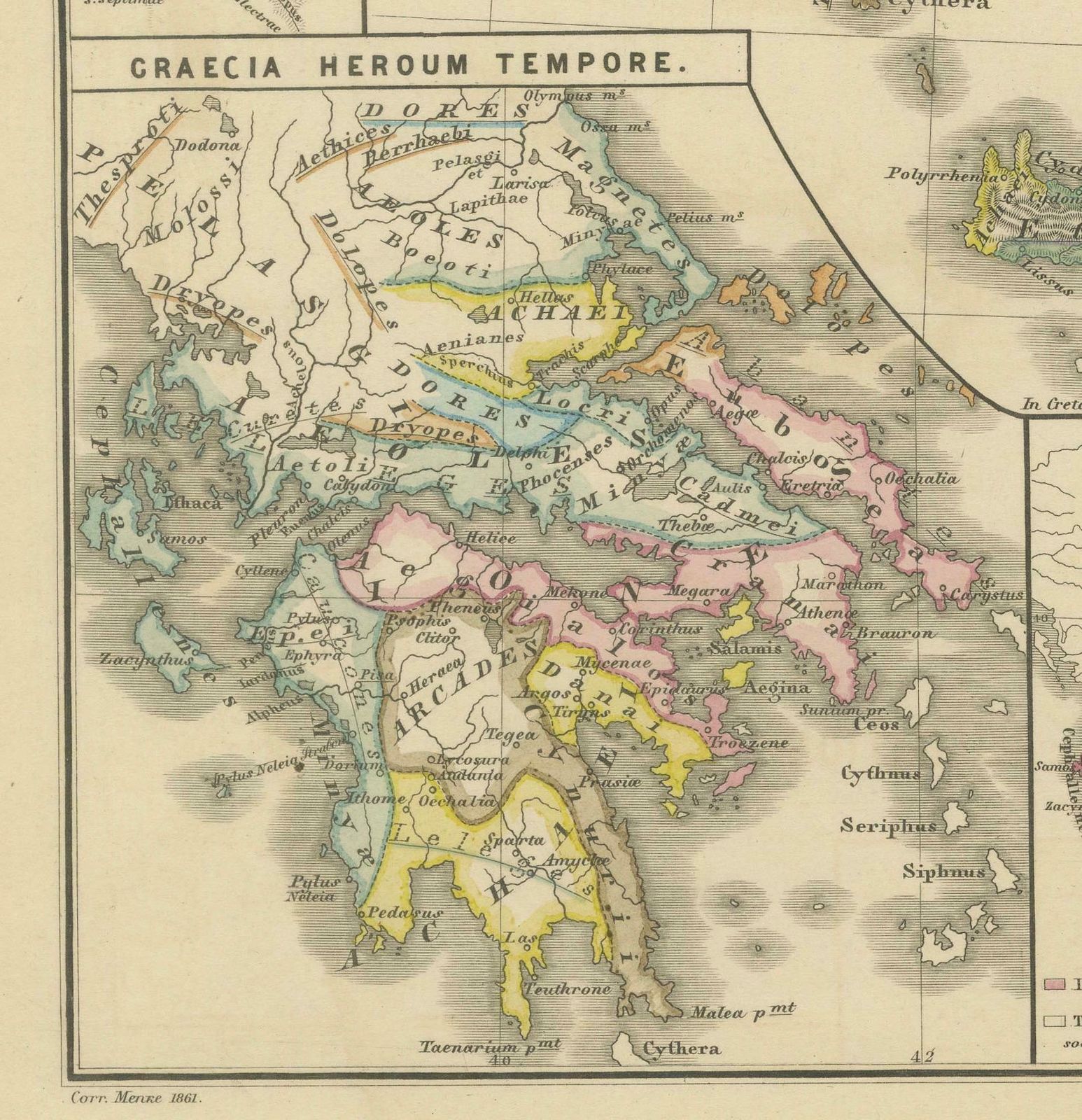 Original Map Of Greece At The Time Of The Dorian Migration, Published In 1880 photo Art