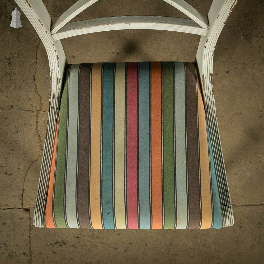 Mahogany Dining Chairs, Set Of 7 20th C Cross Back Chairs With Reeded Legs, Later Reupholstery And Distressed Paint Finish photo buy