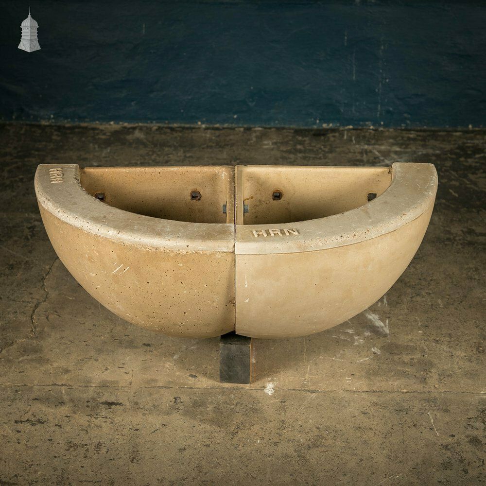 Concrete Corner Mangers, Pair Of Trough Feeders Reclaimed From St Johns Barracks, London. Joined Together To Create A Semi Circle Planter