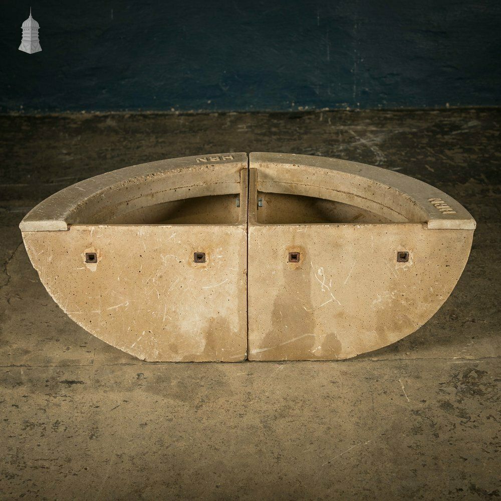 Concrete Corner Mangers, Pair Of Trough Feeders Reclaimed From St Johns Barracks, London. Joined Together To Create A Semi Circle Planter photo vintage