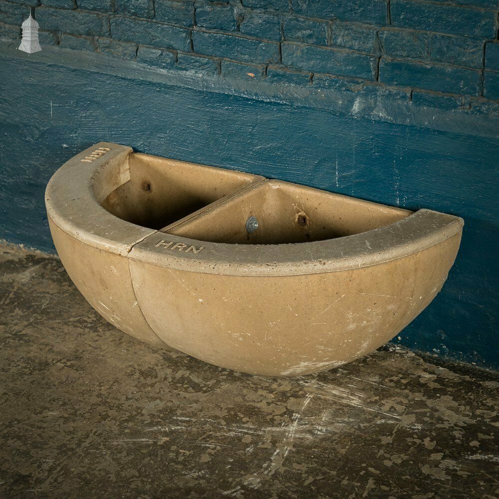 Concrete Corner Mangers, Pair Of Trough Feeders Reclaimed From St Johns Barracks, London. Joined Together To Create A Semi Circle Planter