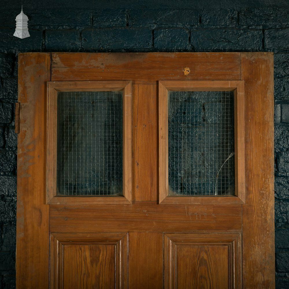 Glazed Pine Door, Pitch Pine, 6 Panels, 2 With Wired Glass photo furniture