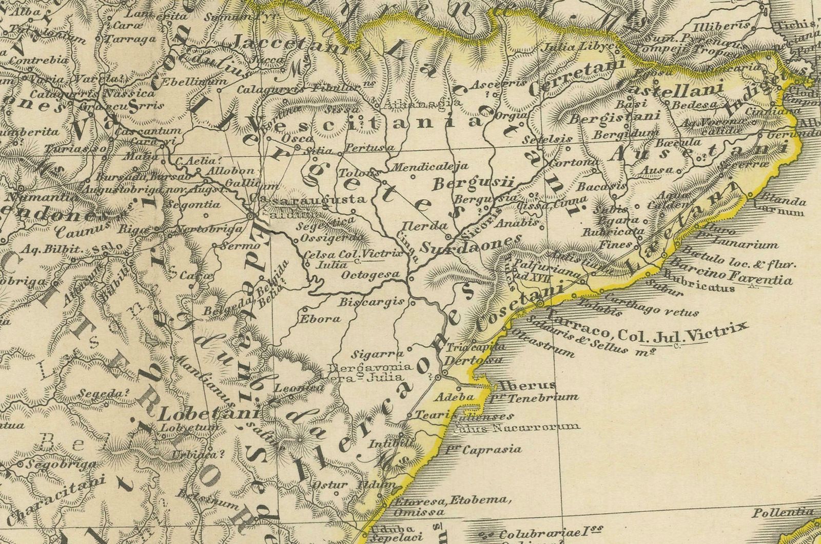 Ancient Iberia: Hispania Map From Spruner Menke Atlas Antiquus, 1880 photo for sale