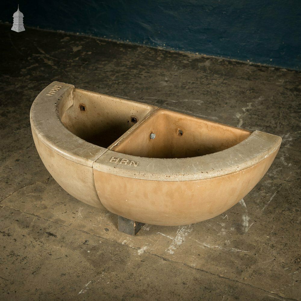 Concrete Corner Mangers, Pair Of Trough Feeders Reclaimed From St Johns Barracks, London. Joined Together To Create A Semi Circle Planter photo for sale