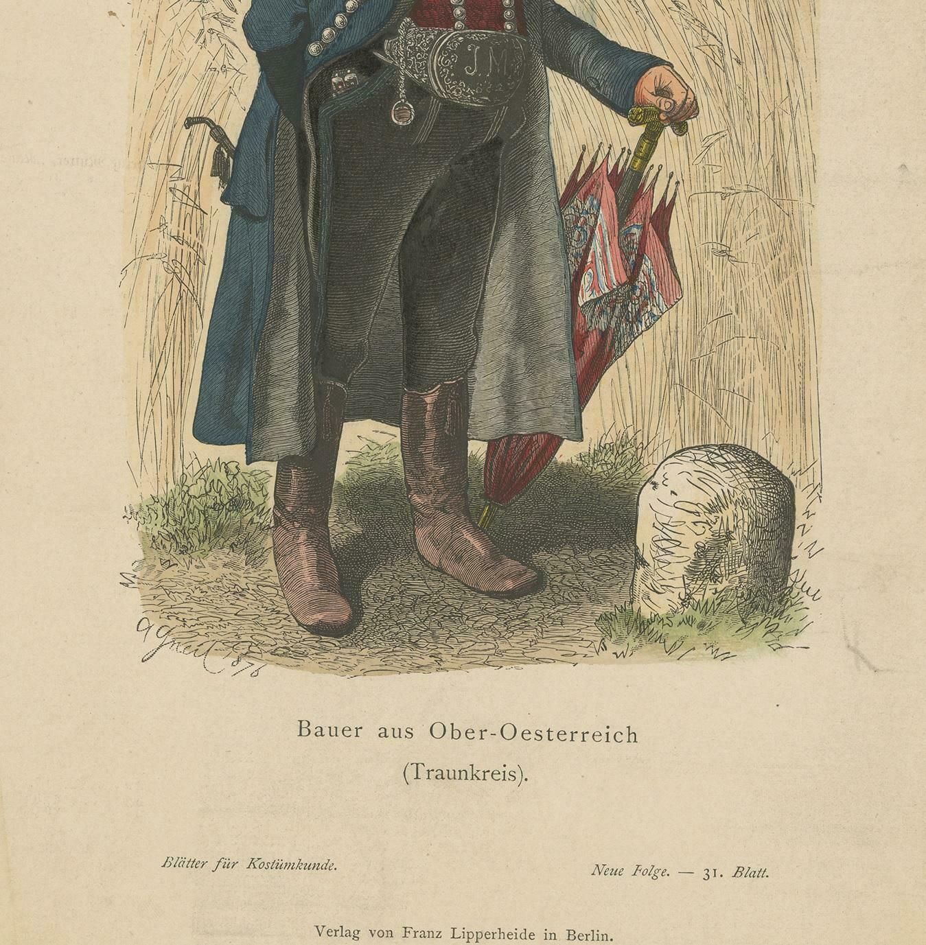 Antique Print Of A Farmer From The Region Of Traunkreis, Austria, Circa 1880 photo Art