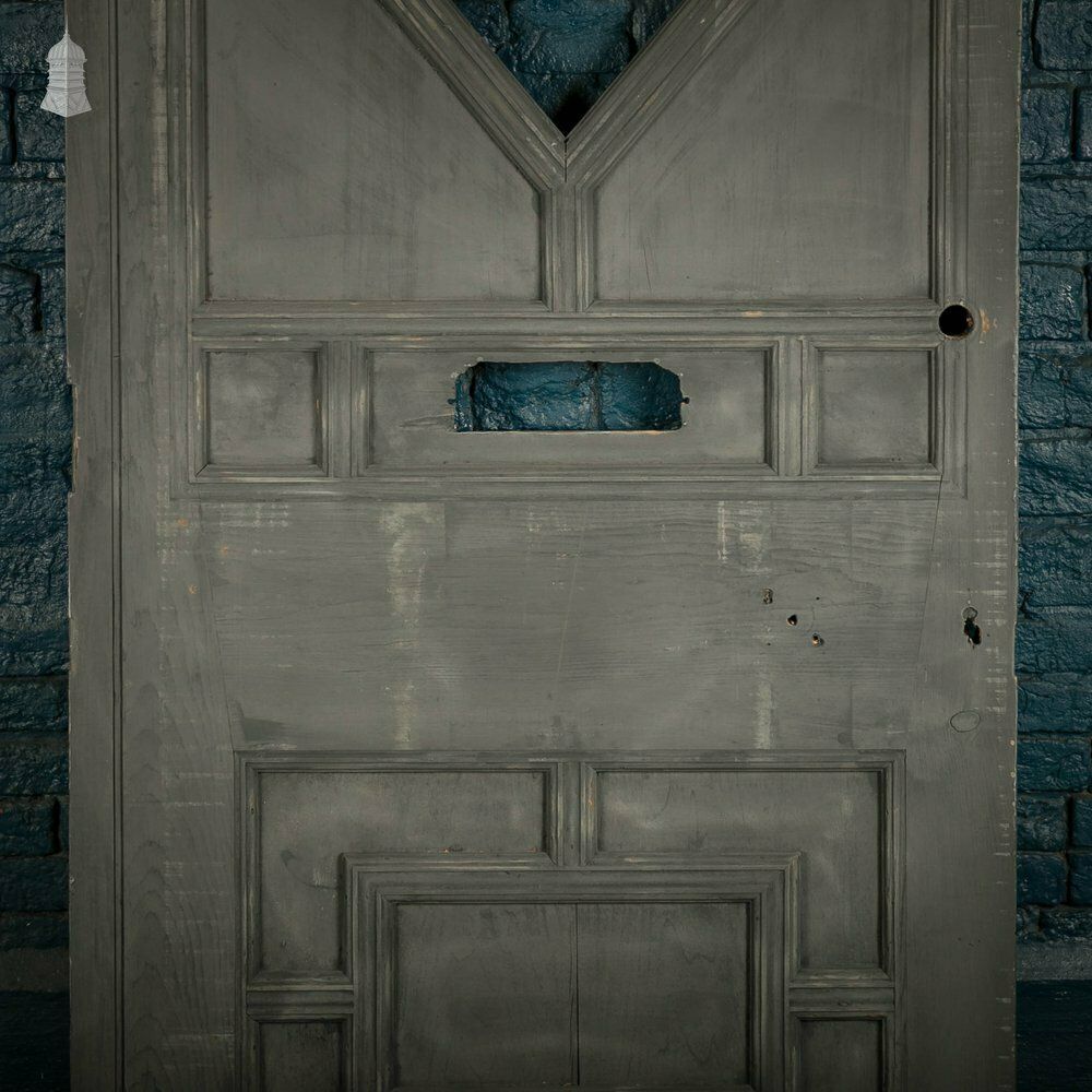 Pine Door With Window, Victorian With Moldings And Grey Painted Finish photo for sale