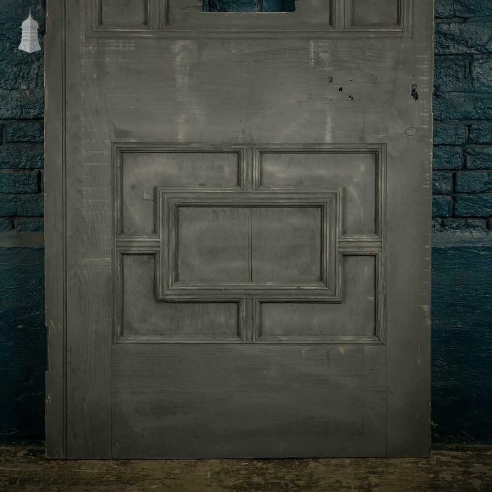 Pine Door With Window, Victorian With Moldings And Grey Painted Finish photo Home Fixtures