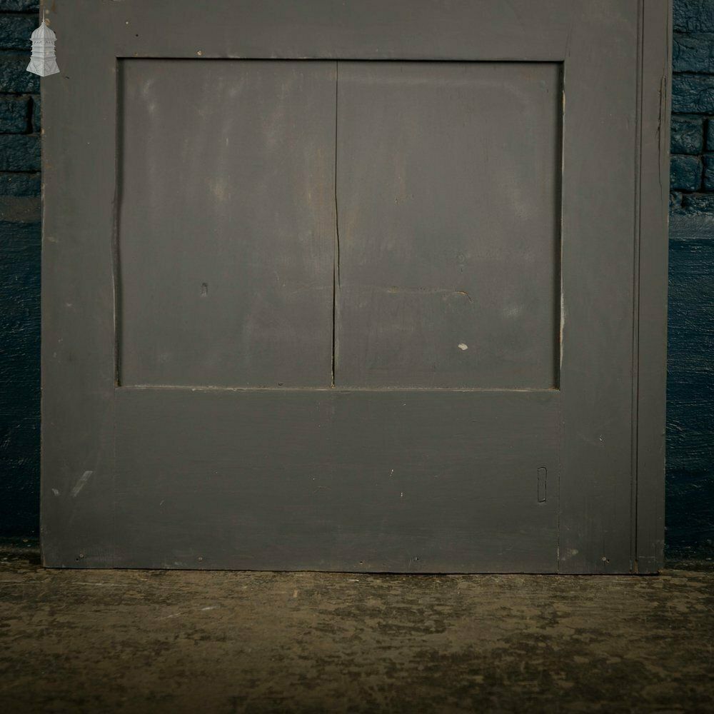 Pine Door With Window, Victorian With Moldings And Grey Painted Finish photo vintage