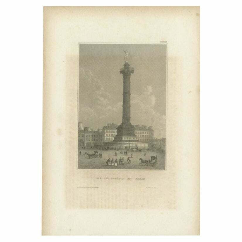 Antique Print Of The July Column In Paris By Meyer, 1841