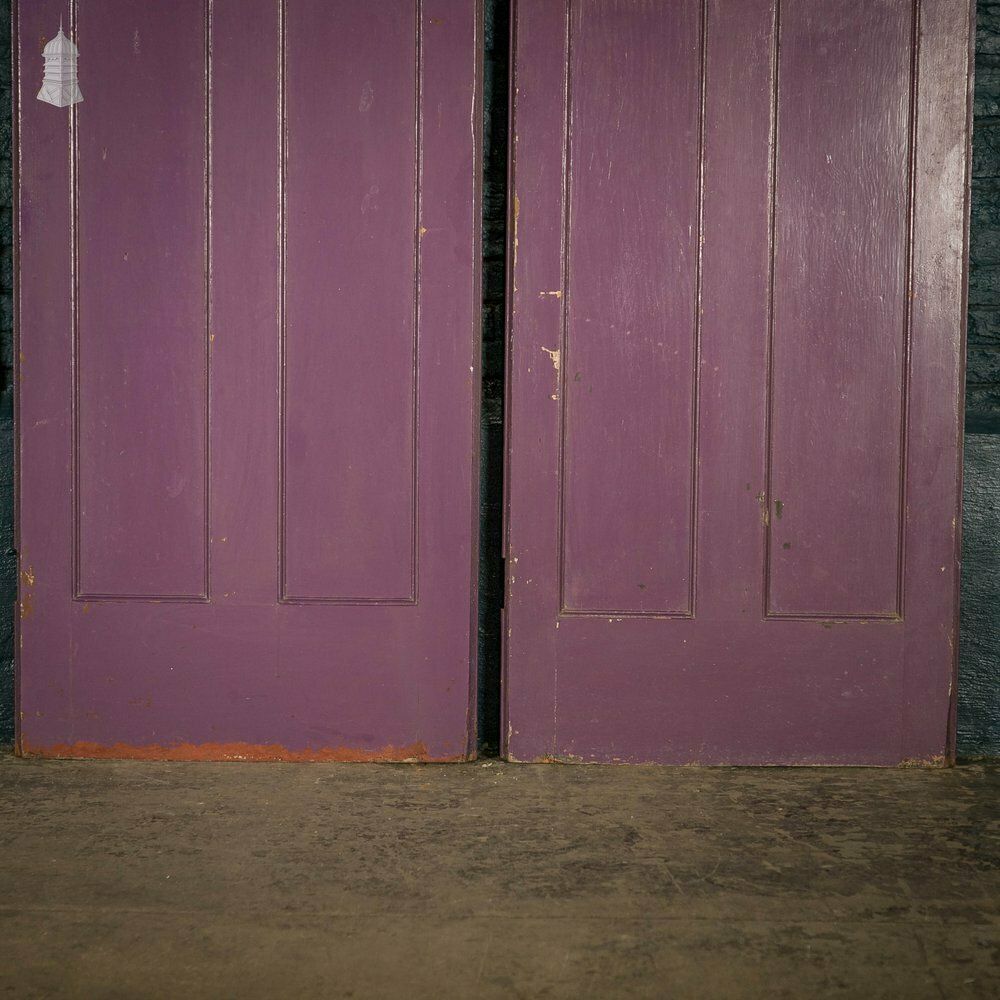 Half Glazed Doors Batch Of 4 Purple Painted Doors Fitted With  Cathedral Style  Textured Glass photo vinterior