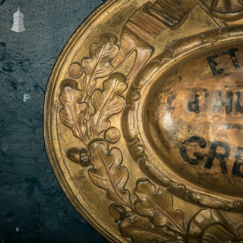 Court Bailiff Sign, French, Brass With Painted Logo “Etudes & Hussier Greffier” – Studies & Bailiff Clerk photo for sale