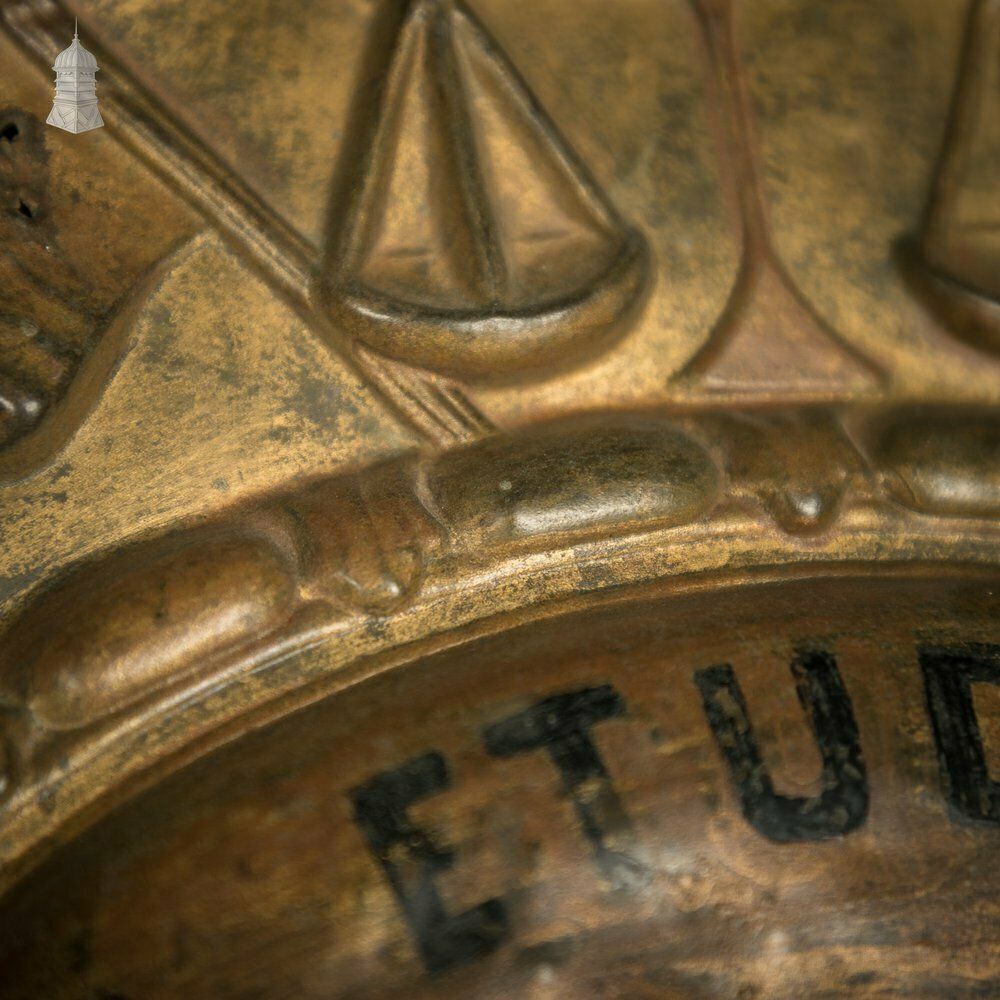 photo furniture Court Bailiff Sign, French, Brass With Painted Logo “Etudes & Hussier Greffier” – Studies & Bailiff Clerk