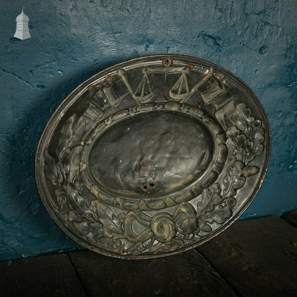 photo for sale Court Bailiff Sign, French, Brass With Painted Logo “Etudes & Hussier Greffier” – Studies & Bailiff Clerk