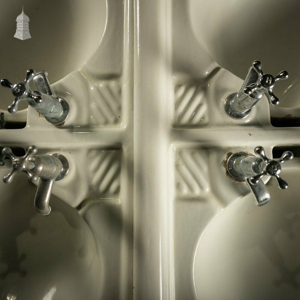 photo vinterior Communal Washroom Sinks, Original Edwardian Eight Basin Arrangement On Cast Iron Stand