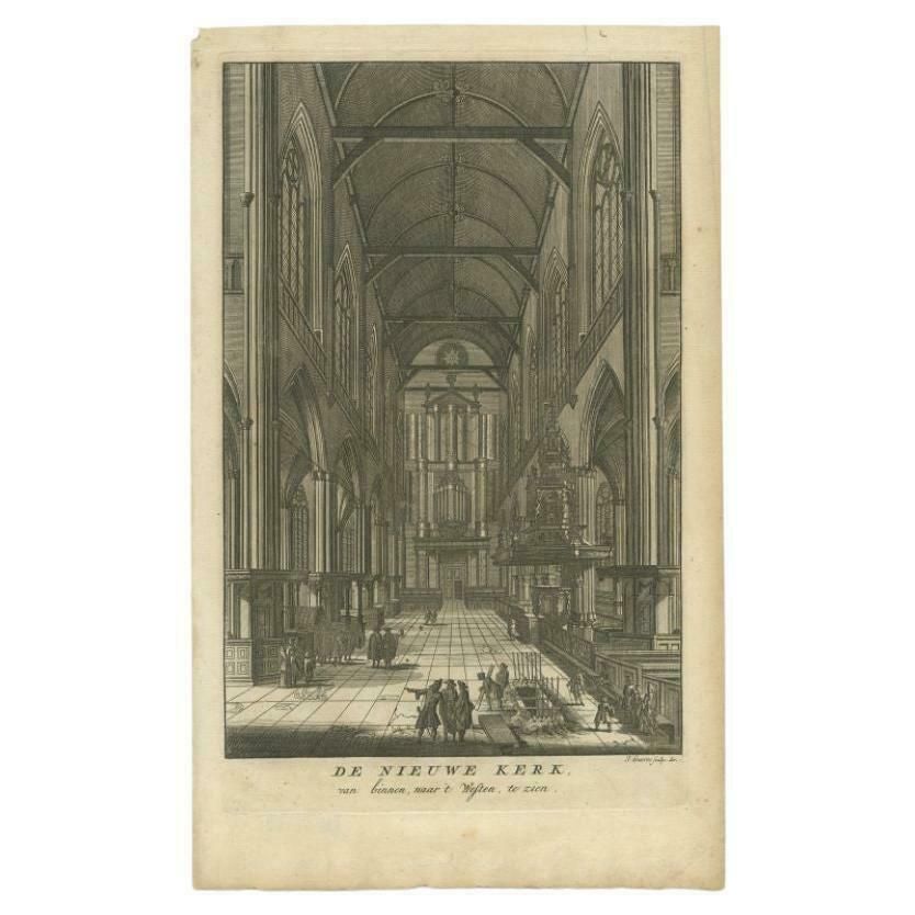 Antique Print Of The 'Nieuwe Kerk' Church Of Amsterdam By Goeree, 1765