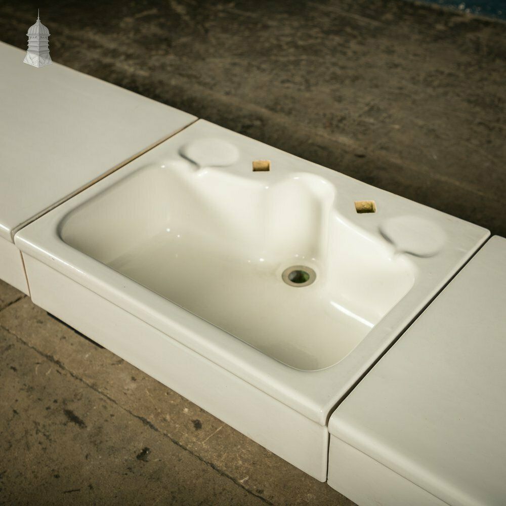 Sink And Drainers Rare Complete Mid Century Three Piece Sanitary Sink Setup With Original Left And Right Ceramic Side Stations photo vinterior
