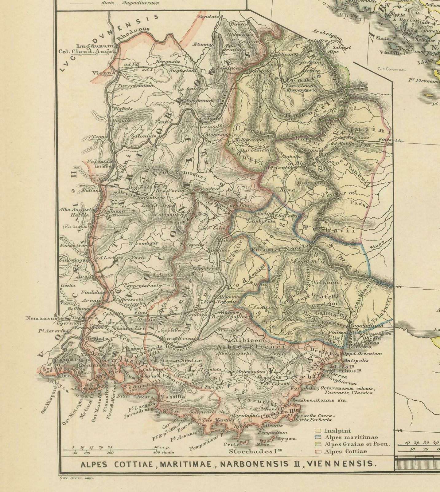 Ancient Gaul: A Cartographic Overview Of Gallic Tribes And Roman Provinces, 1880 photo for sale