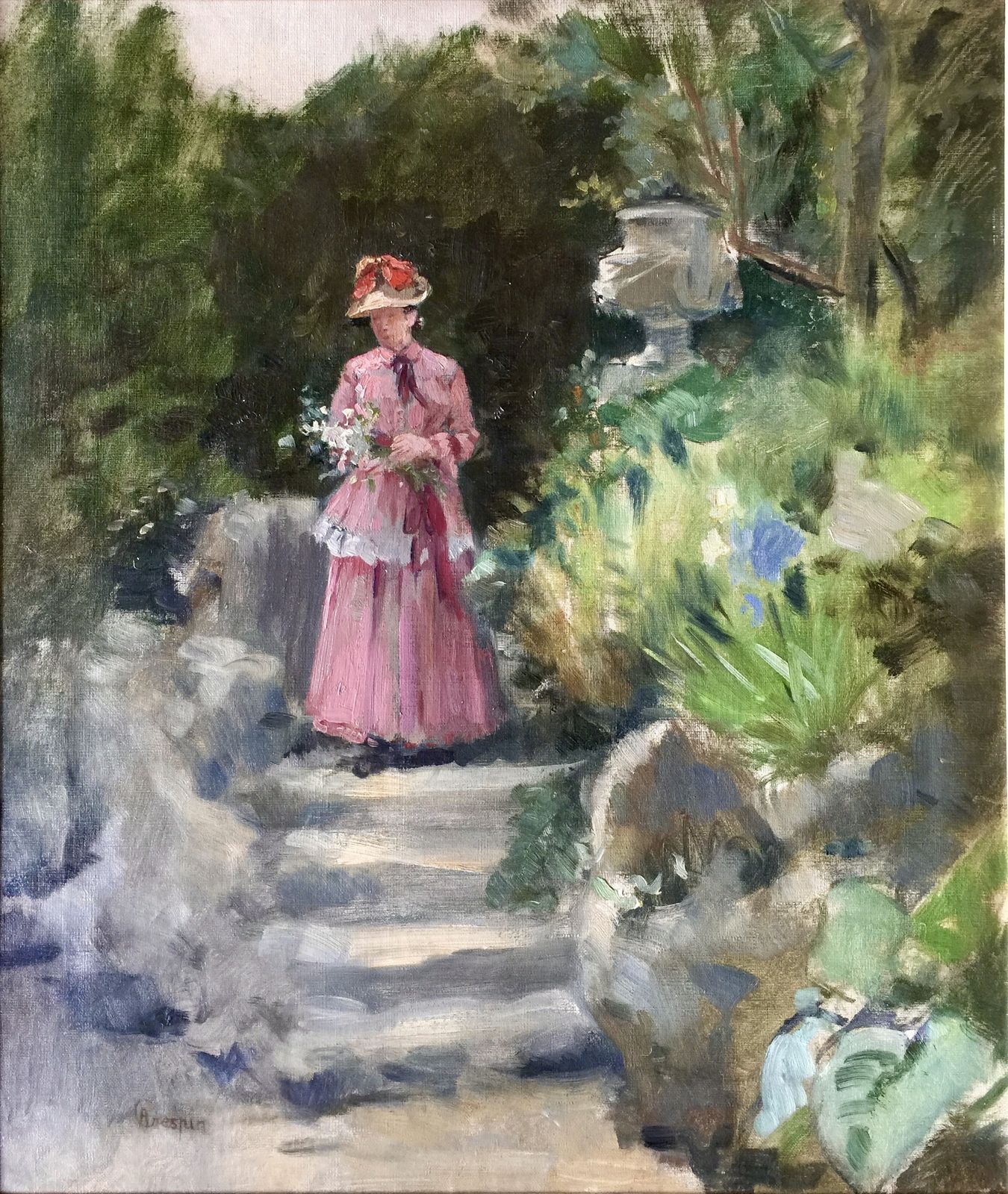 'Lady In The Garden' By Adolphe Crespin, Brussels 1859 – 1944, Belgian Painter photo furniture