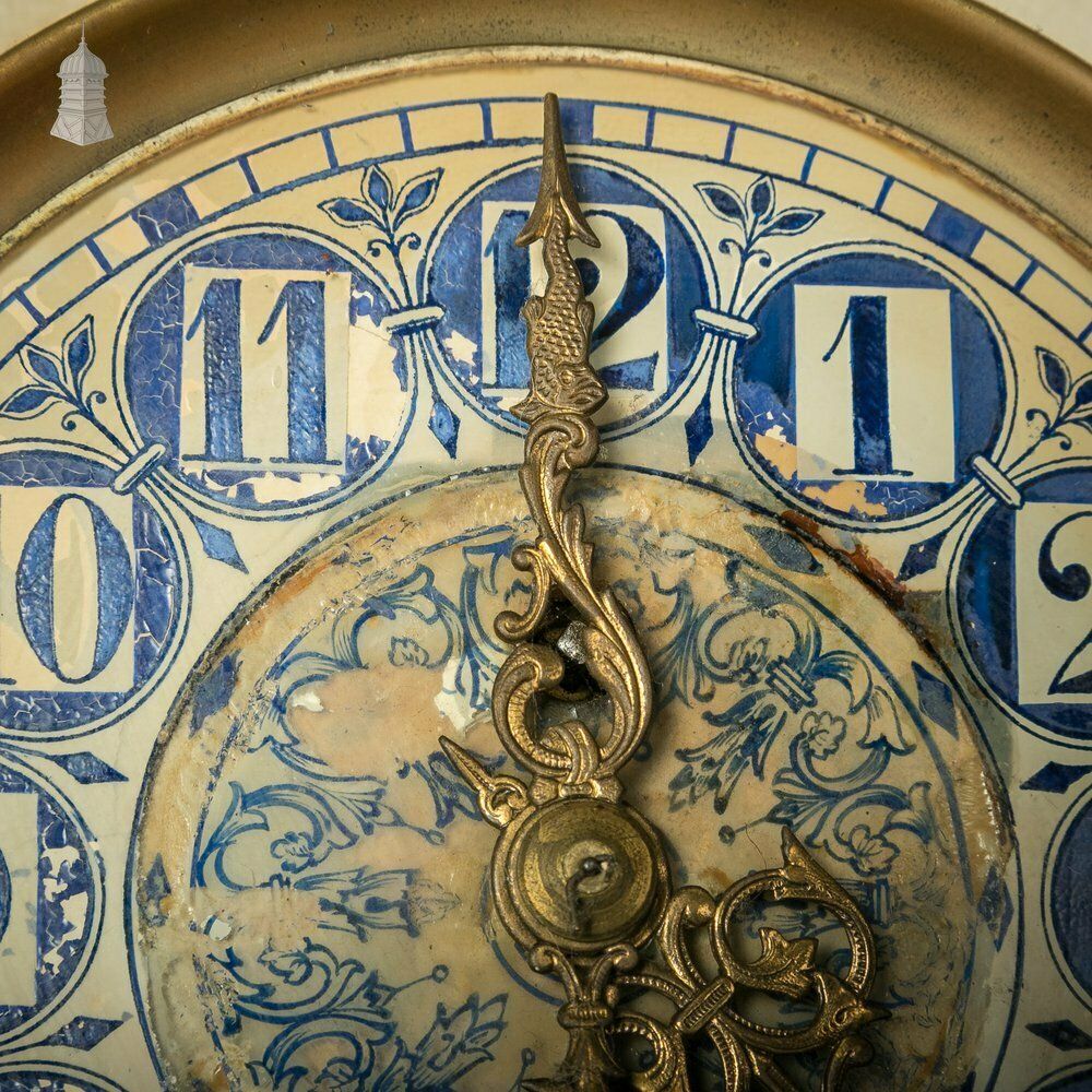 French Wall Clock, 19th C Brass And Blue And White Ceramic photo 1050.0