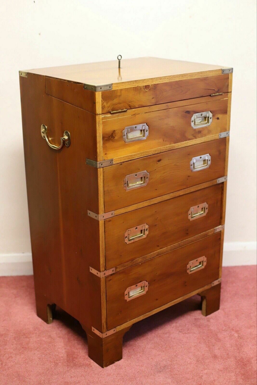 photo furniture Beautiful Yew And Brass Military Secretary Campaign Chest