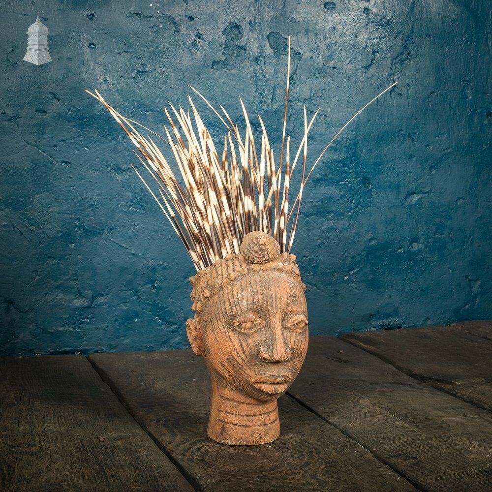Vintage Clay Head Planter With Porcupine Quill Hair