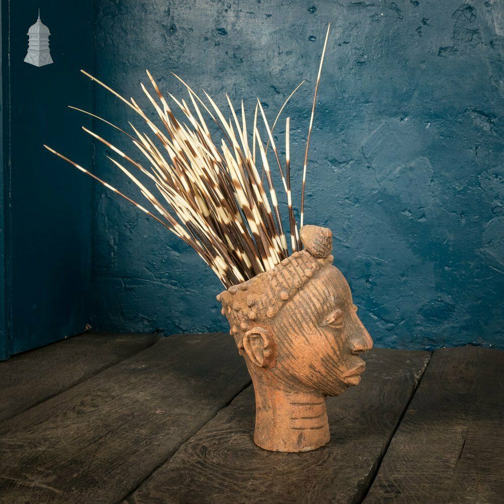 Vintage Clay Head Planter With Porcupine Quill Hair photo 120.0