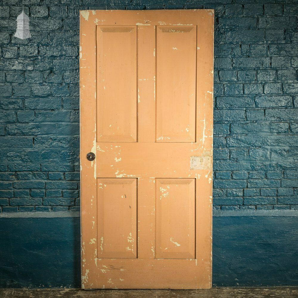 4 Panel Door, Blue And Ped Painted Victorian Internal Door photo for sale