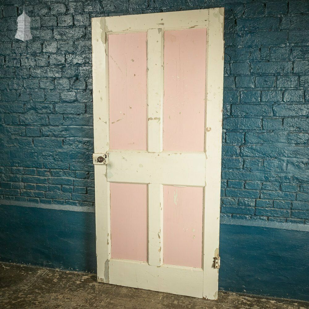 Paneled Internal Door, Pink And Cream Painted Victorian Pine, 4 Panel photo Home Fixtures