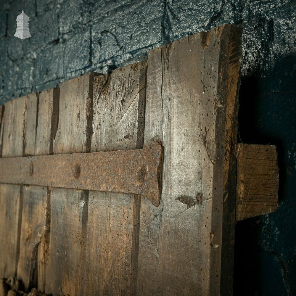 Rustic Pine Ledged And Braced Door With Large Iron Strap Hinges photo vintage