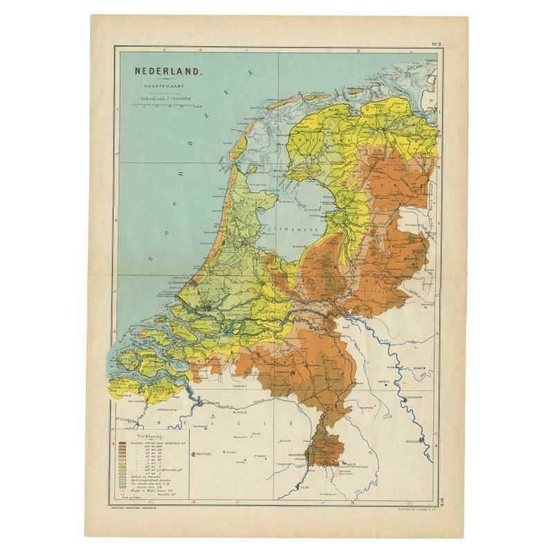 Antique Elevation Map Of The Netherlands By Beekman & Schuiling, 1927