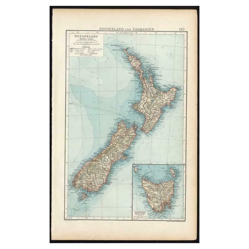 Antique Map Of New Zealand And Tasmania, 1904