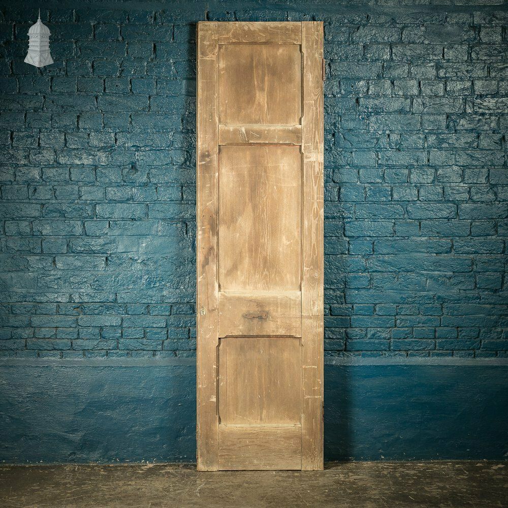Narrow Paneled Door, 19th C Pine With Stop Chamfer Detail