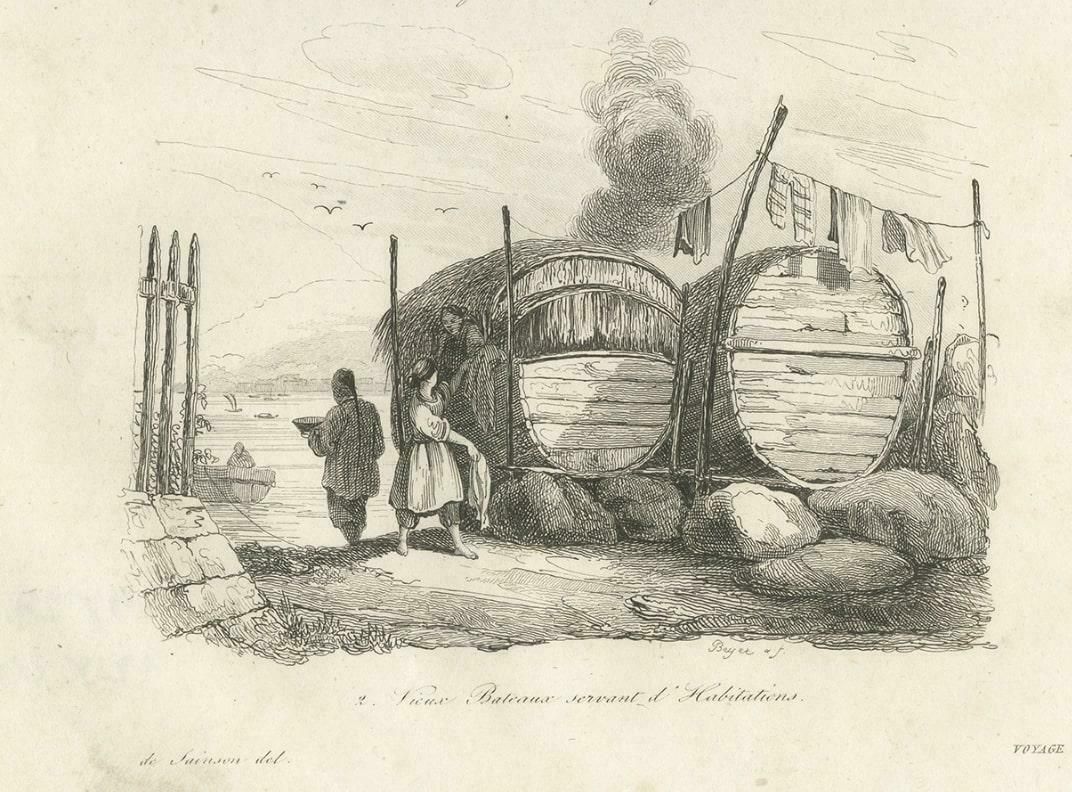 Antique Print Of Chinese Boats And A Chinese Village By Dumont D'urville '1834 photo Art