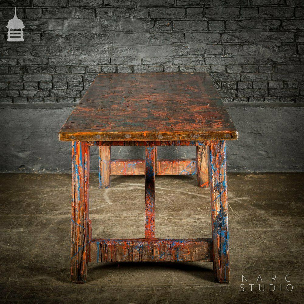 photo buy Narc Studio Pine Splay Leg Trestle Table With Abstract Painted Finish