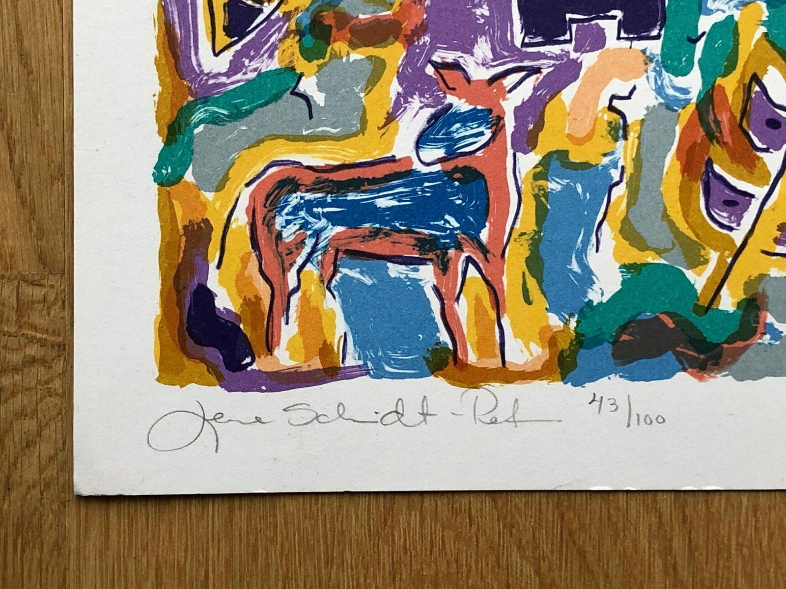 Two Original Danish Abstract Lithographs With Animal Motives By Lene Schmidt Petersen (1950 )   Colorful Expressionistic Art From Denmark photo 228.0