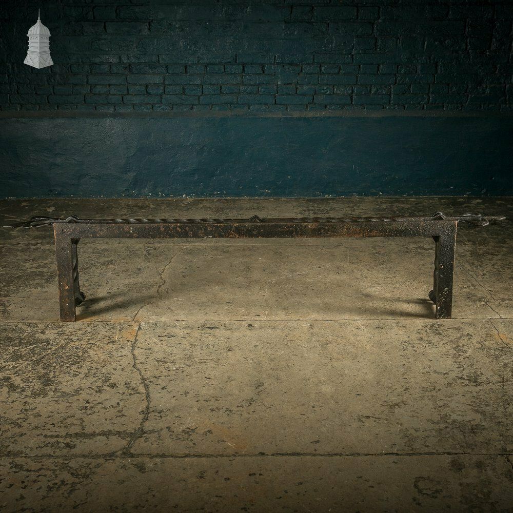 Home Fixtures Fireplace Fender, Early 19th C Wrought Iron With Twist And Fleur De Lis photo