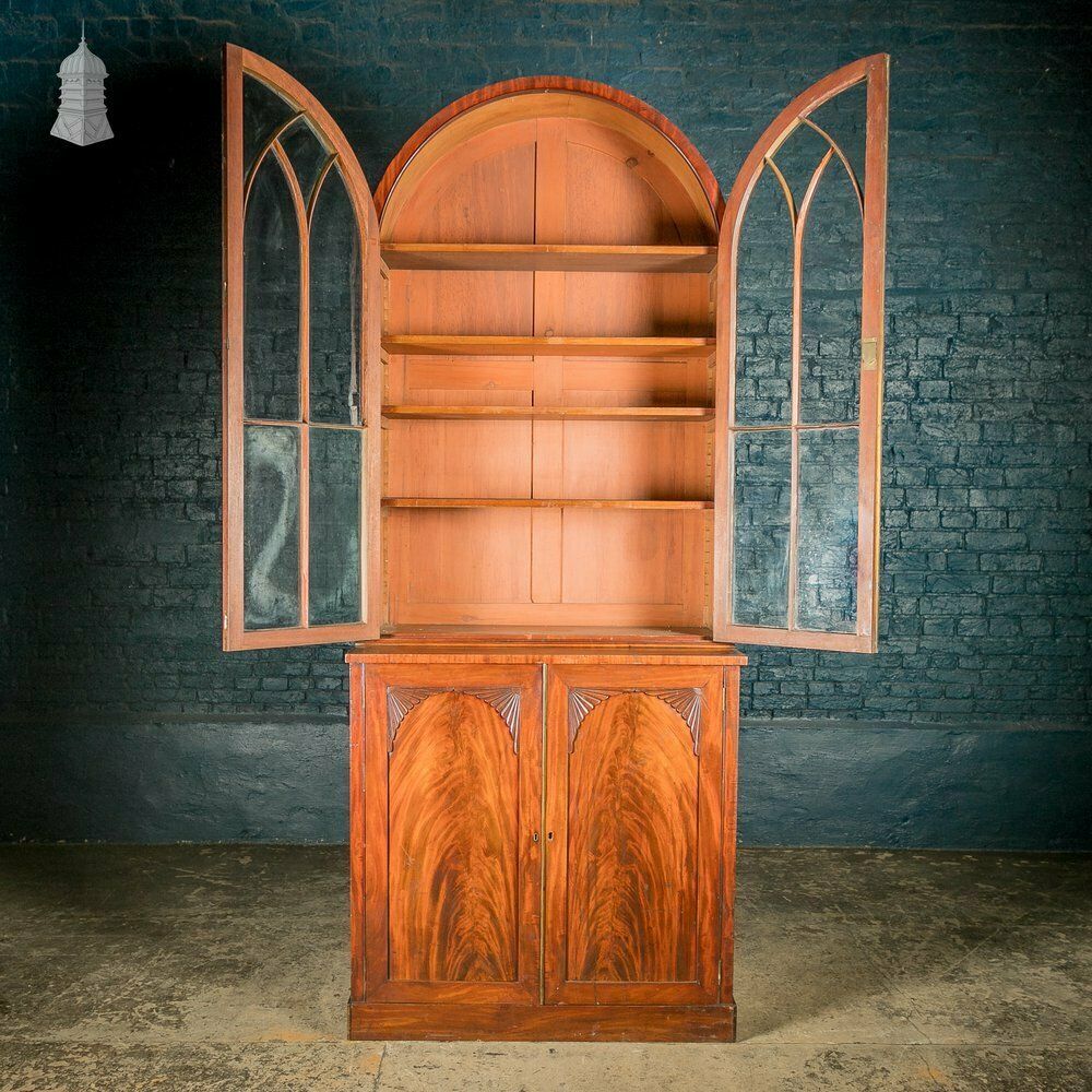 Regency Bookcase Cabinet, Arch Top Mahogany With Astral Glazing photo for sale