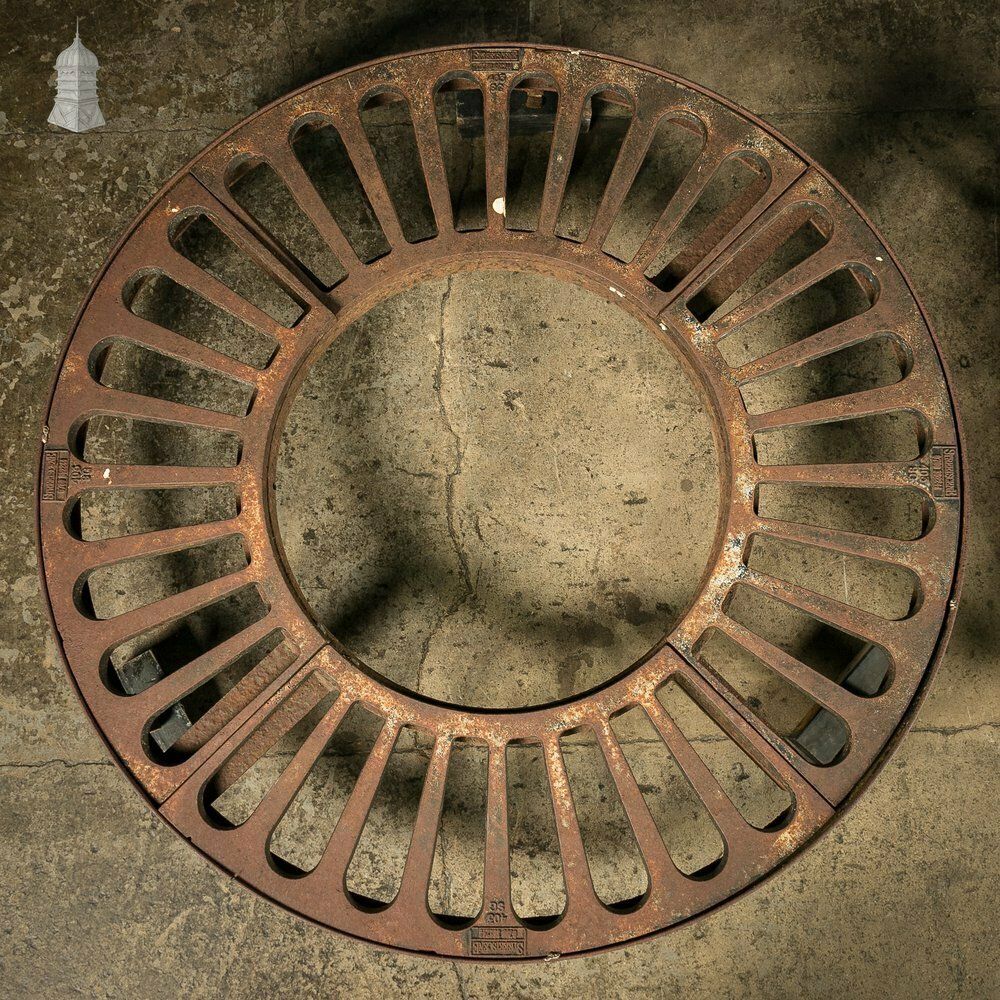 Pair Of 4ft Cast Iron 'Street Scene' Tree Grille / Tree Grate Circular Root Guards photo vintage