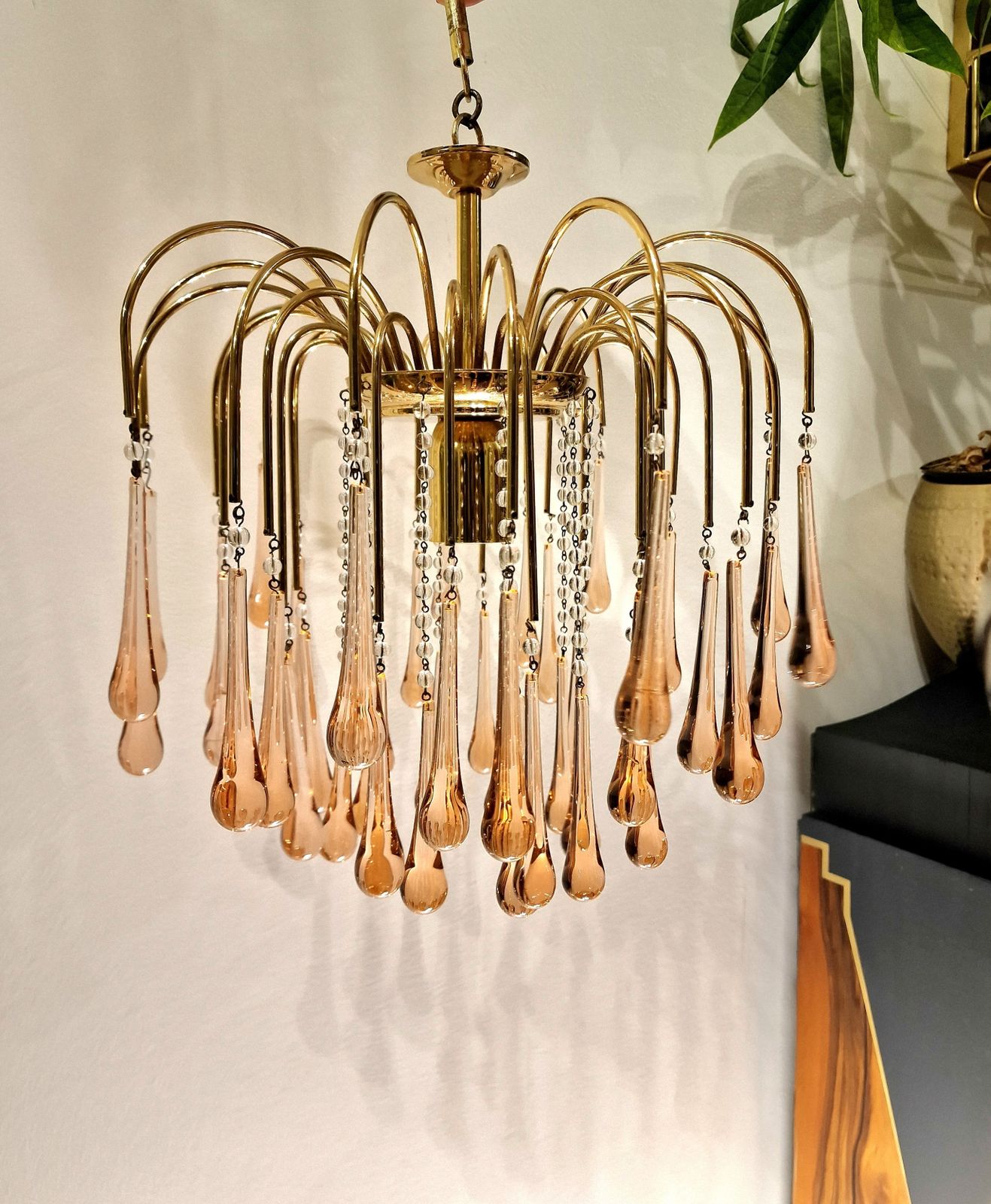 1970s Peach Pink Handmade Murano Glass Paolo Venini Chandelier photo furniture