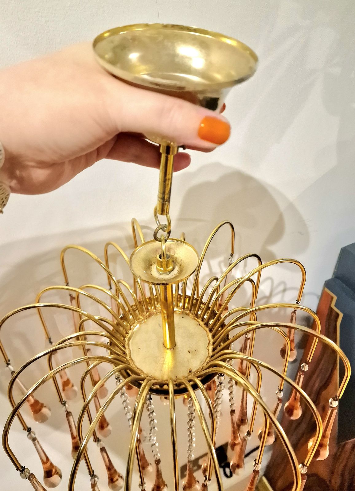 1970s Peach Pink Handmade Murano Glass Paolo Venini Chandelier photo Lighting