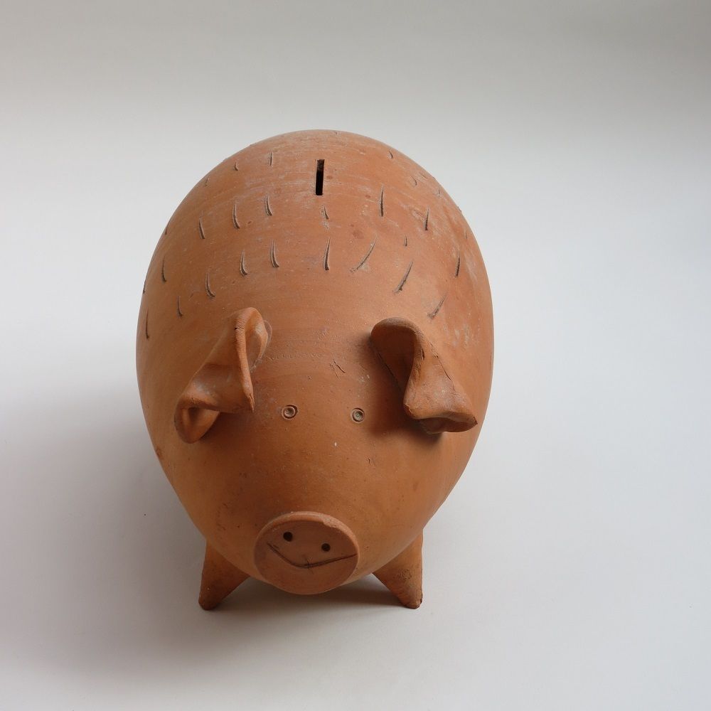 1970s Mid Century Very Large Terracotta Handmade Money Box Pig photo for sale