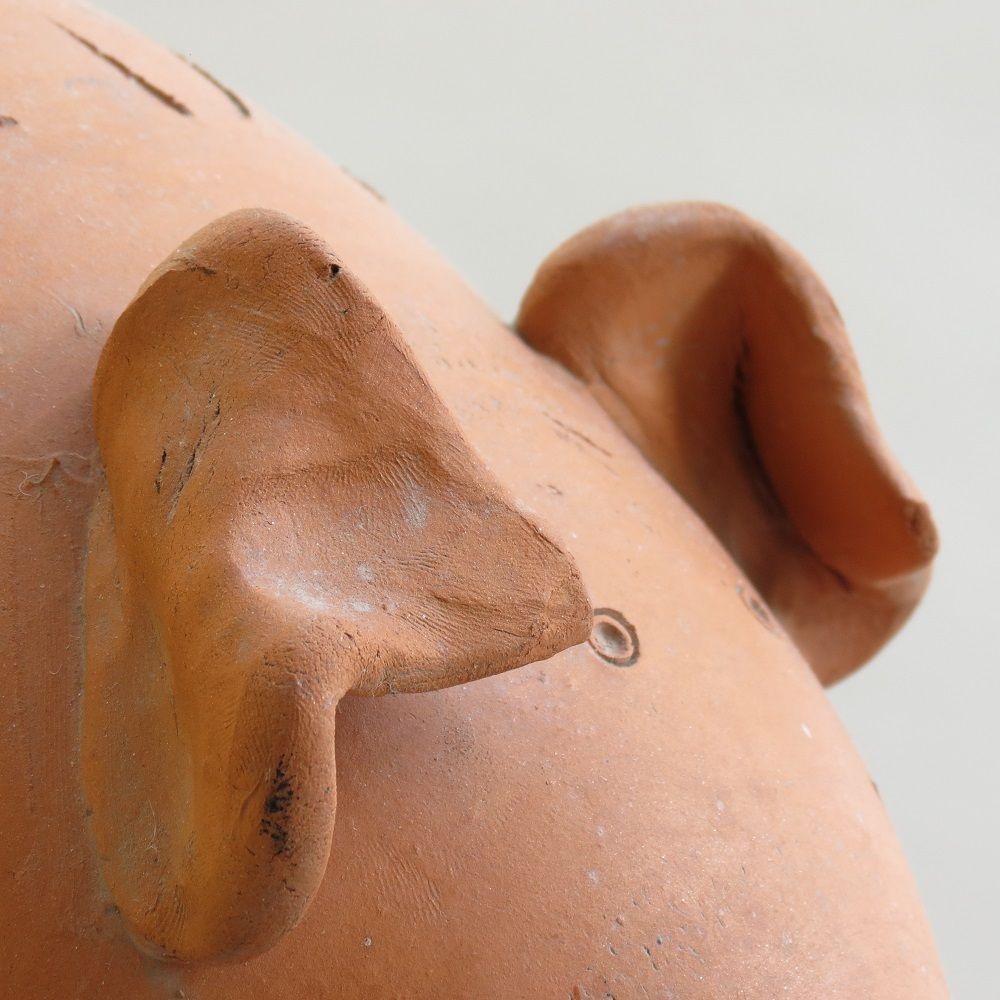 1970s Mid Century Very Large Terracotta Handmade Money Box Pig photo vinterior