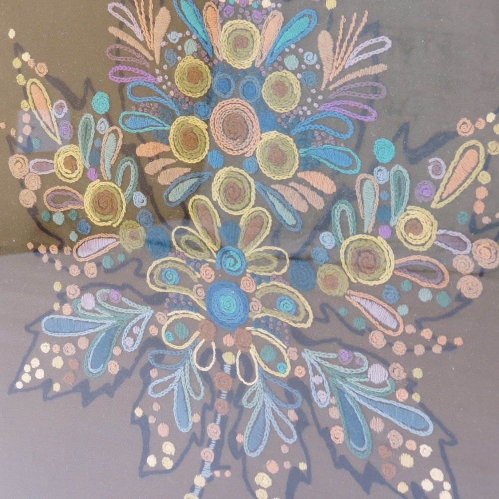 Scandinavian Swedish 1960s Wall Hanging Crewel Picture Wall Art Blue Green photo buy