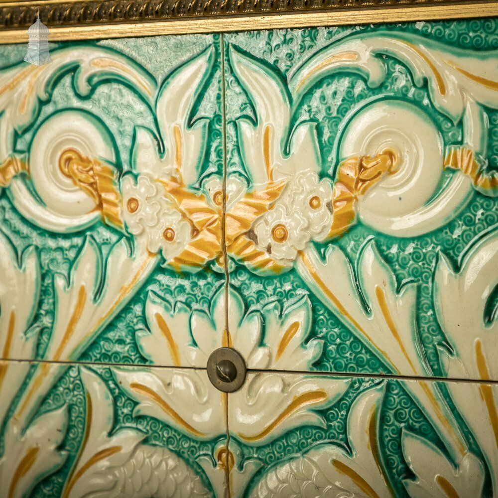 Set Of 8 Glazed Decorative Tiles From A Sainsburys Food Hall Mounted In Later Gold Frame photo 810.0