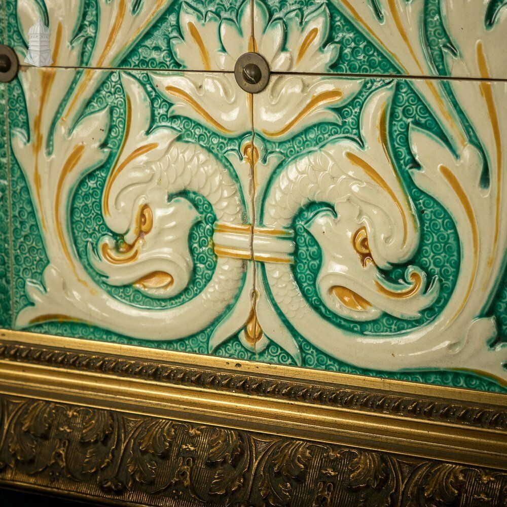 Set Of 8 Glazed Decorative Tiles From A Sainsburys Food Hall Mounted In Later Gold Frame photo buy