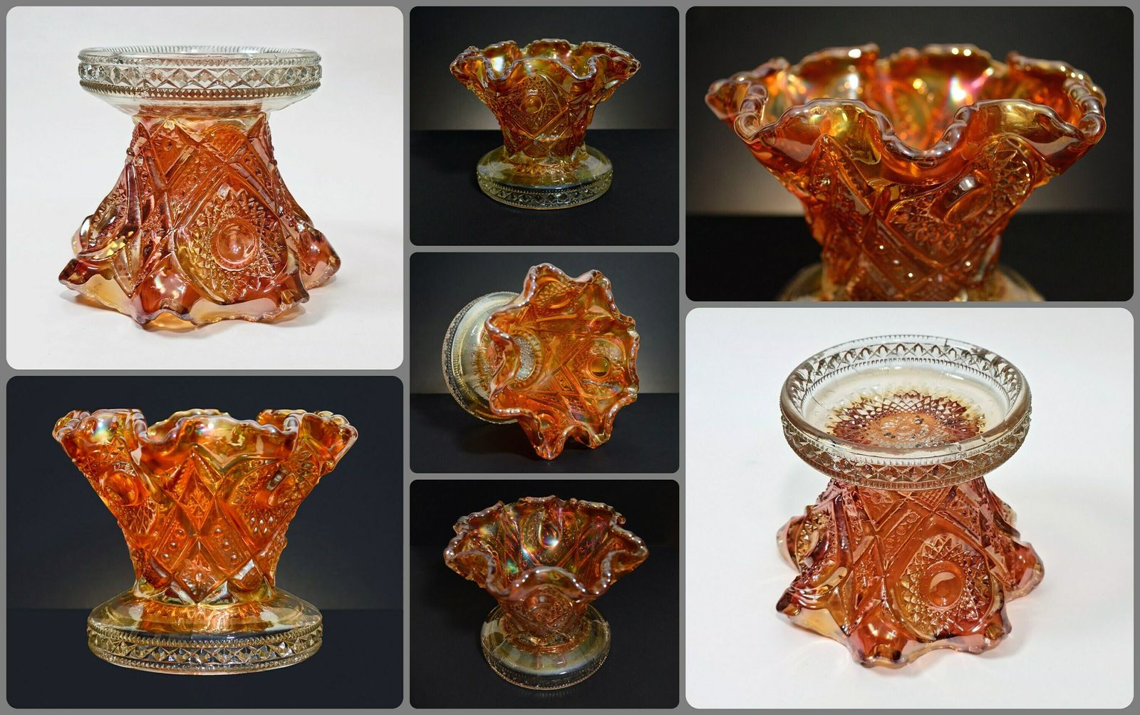 Carnival Glass Collection, Fenton Autumn Acorns Bowl, Imperial Hobstar Pedestal Vase, Imperial Pillar Flute Bowl photo 58.0