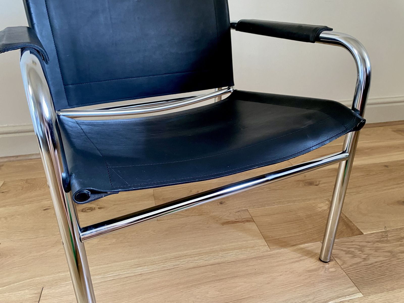 225.0 1980s Scandinavian Ikea Tord Bjorklund Leather Klinte Chair | Mid Century Modern Black Leather & Chrome Armchair photo