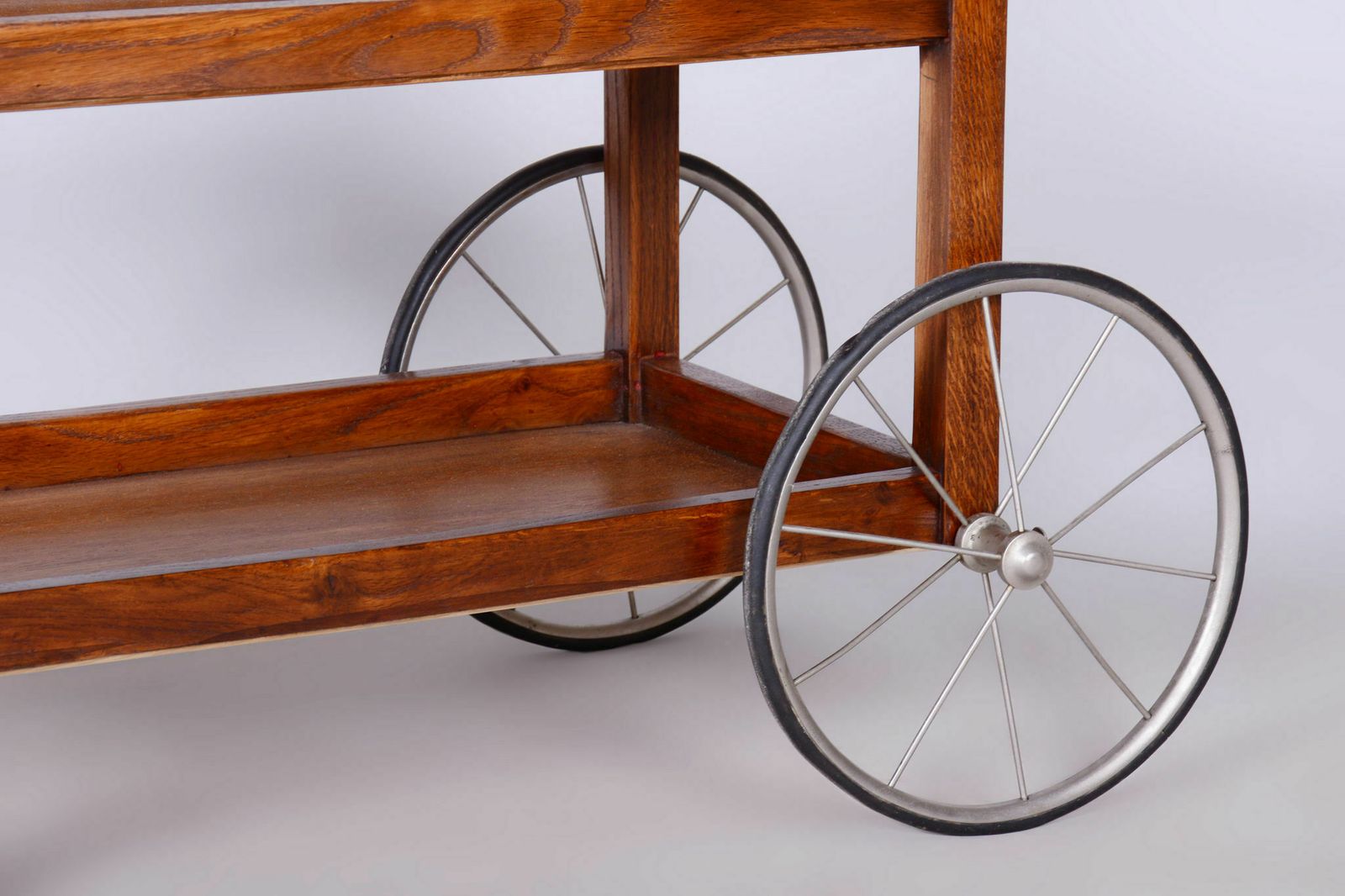 Restored Art Deco Trolley, By Thonet, Oak, Glass, Veneer, Chrome, Czech, 1920s photo 1250.0